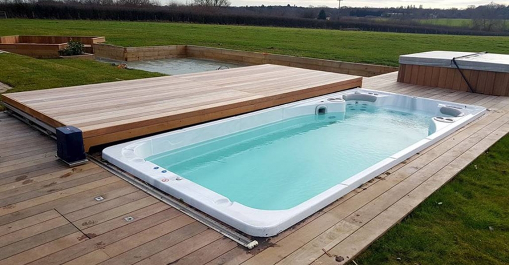 swim spa installed in wood decking