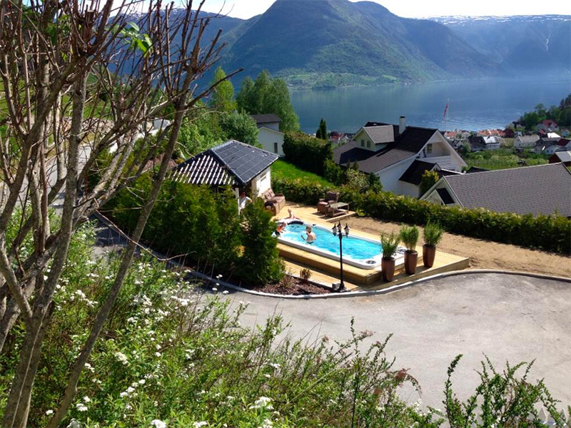 swim spa over lake and mountains